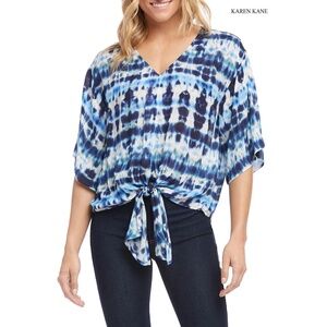 KAREN KANE NWT CORAL COAST TIE-FRONT V-NECK ELBOW SLEEVE VISCOSE TOP. SIZE S